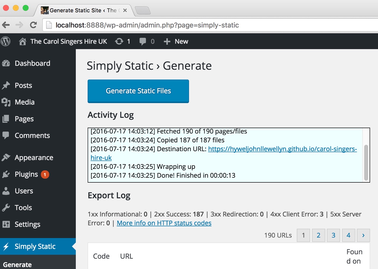 Simply Static Plugin Done